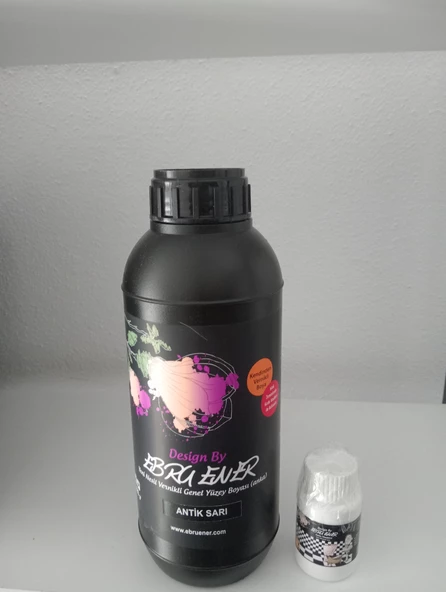Ebru Ener Anka Vernikli Genel Yüzey Boyası Antik Sarı 1000 gr. ve Katkı Maddesi 30 gr.