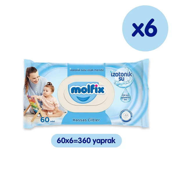 Molfix İzotonik Sulu Islak Mendil Hassas Ciltler 60'li x 6 Adet (360 Yaprak)