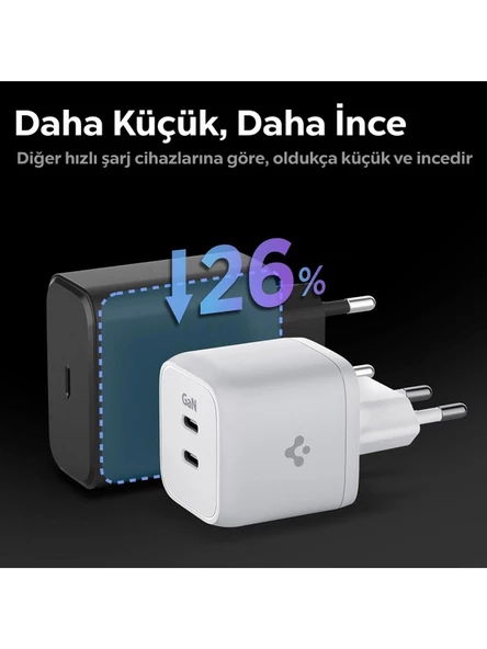 Spigen ArcStation Pro GaN 452 45W 2 Port USB-C Güç Adaptörü Beyaz ACH03717 - 5