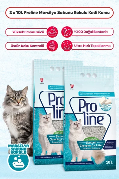 Proline Marsilya Sabun Kokulu Bentonit Kedi Kumu 10 Lt x 2 Adet