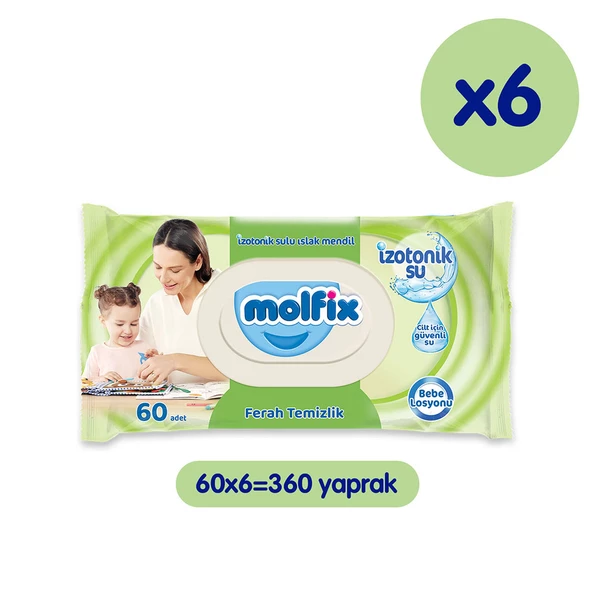 Molfix İzotonik Sulu Islak Mendil Ferah Temizlik 60'li x 6 Adet (360 Yaprak)