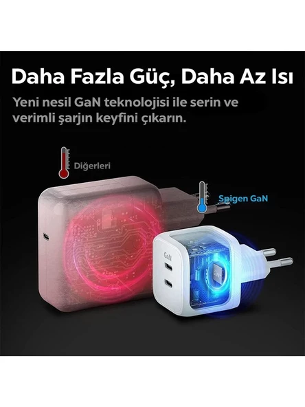 Spigen ArcStation Pro GaN 452 45W 2 Port USB-C Güç Adaptörü Beyaz ACH03717 - 3