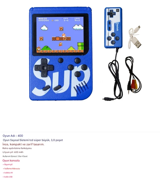 Uzaktan Kumandalı Taşınabilir Video Oyun Konsolu, 400 Klasik Oyun TV'li Retro Mini Oyun - 5