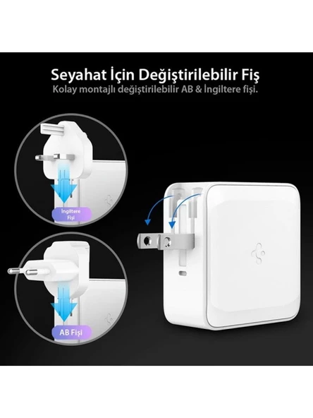 Spigen ArcStation Pro GaN 452 45W 2 Port USB-C Güç Adaptörü Beyaz ACH03717 - 9