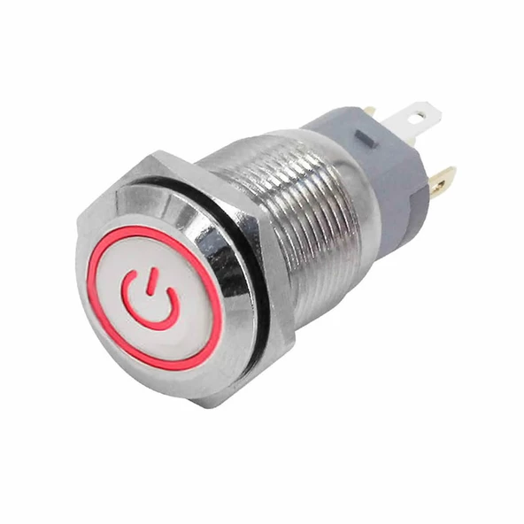 16mm Metal Panel Montaj Düz Kafa Latch Buton NO NC Power Sembol Led Işıklı DC 6A 12V AC 3A 250V IP67 Su Geçirmez Düğme Başlatma Kontrol Otomasyon Araba Makina Bilgisayar Akıllı Ev ürün görseli 1