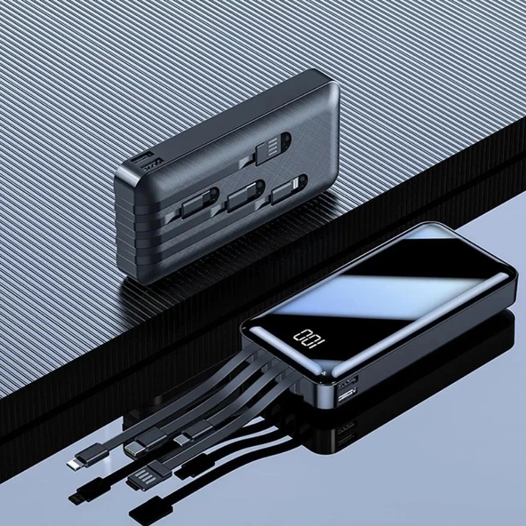 Hakopro 20.000 Mah Dahili Çoklu Kablolu Dijital Göstergeli Taşınabilir Powerbank Siyah PB-102 - 5