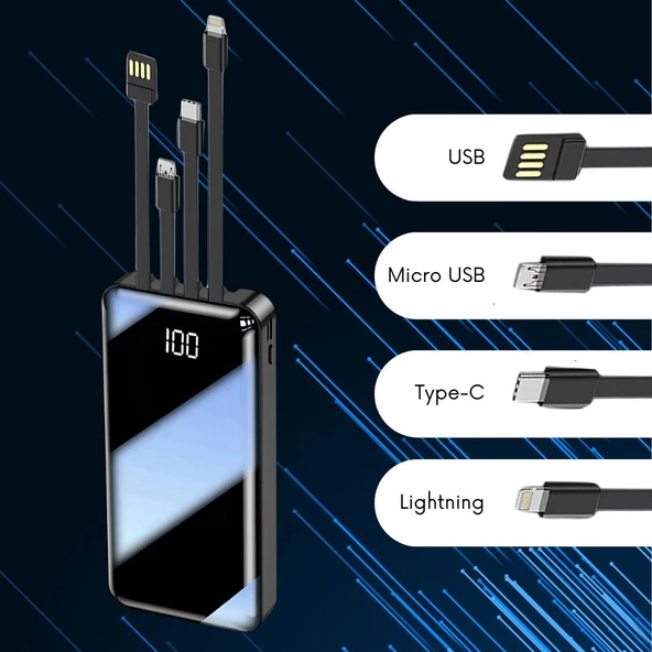 Hakopro 20.000 Mah Dahili Çoklu Kablolu Dijital Göstergeli Taşınabilir Powerbank Siyah PB-102 - 3
