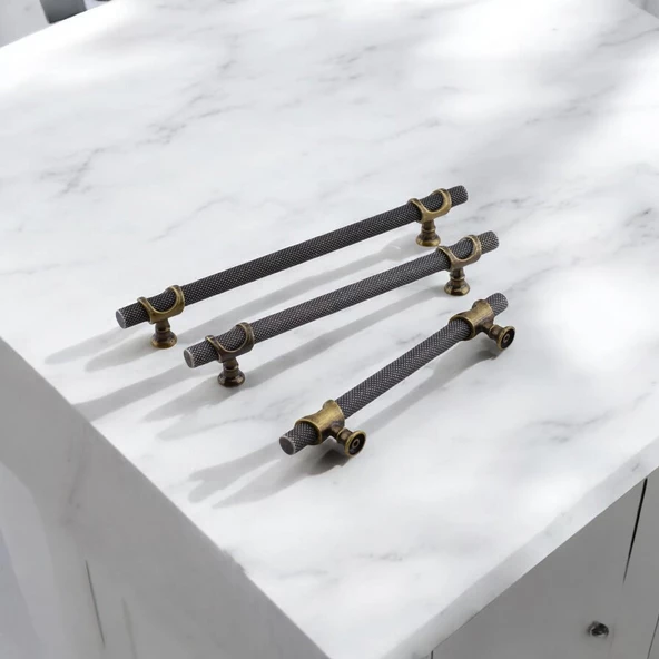 Arsin Eskitme Antik Sarı Metal Kulp 224 mm - 22.4 cm Mobilya Mutfak Dolabı Dolap Kulpları Kulbu - Resim 2