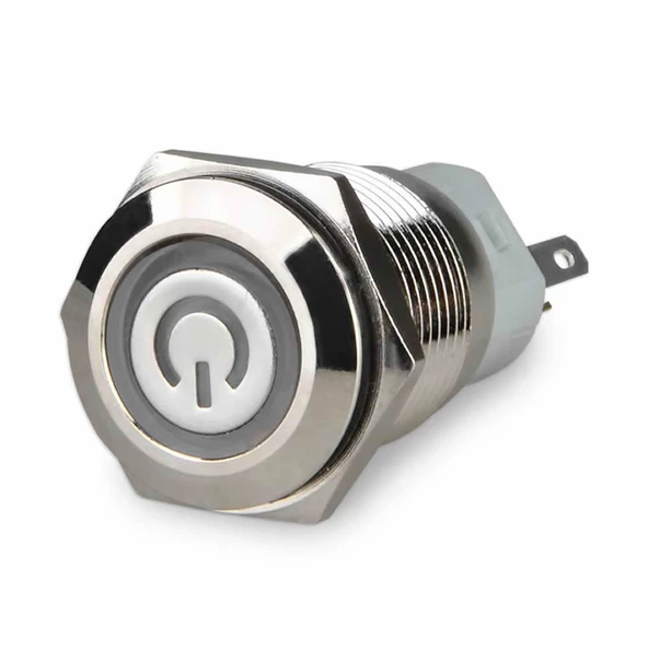 16mm Metal Panel Montaj Düz Kafa Latch Buton NO NC Power Sembol Led Işıklı  DC 6A 12V AC 3A 250V IP67 Su Geçirmez Düğme Başlatma Kontrol Otomasyon Araba Makina Bilgisayar Akıllı Ev - 5