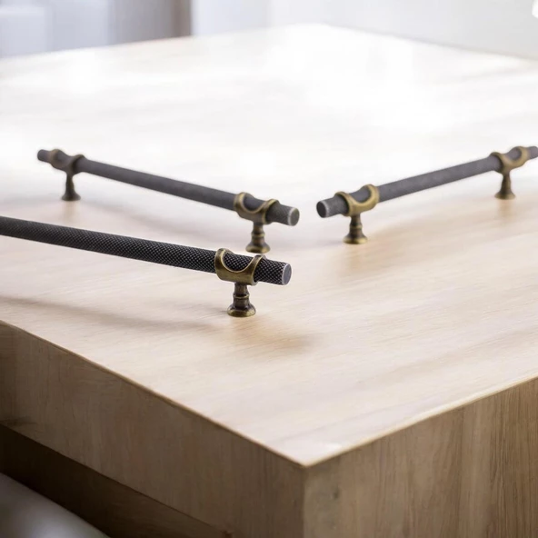 Arsin Eskitme Antik Sarı Metal Kulp 224 mm - 22.4 cm Mobilya Mutfak Dolabı Dolap Kulpları Kulbu - Resim 6