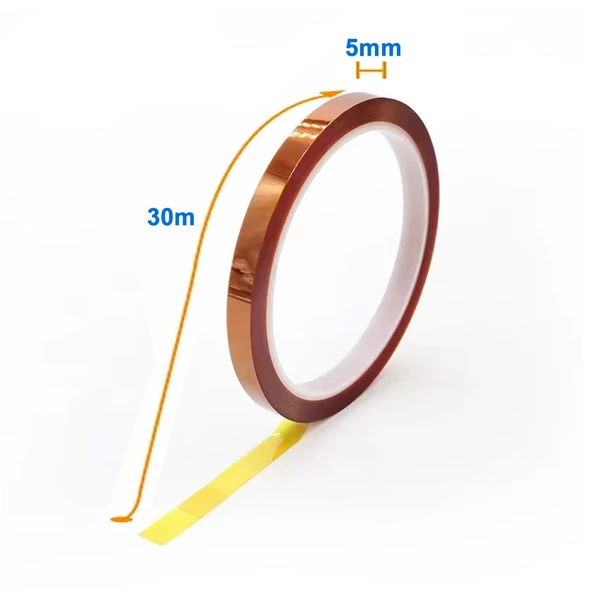 Kapton Bant 5mm x 30 Metre  Yüksek Düşük Sıcaklık -73C  260C Termal Isıya Dayanıklı Güçlü Yalıtım Çizilmeye Yırtılmaya Dirençli Çözücülere - 6