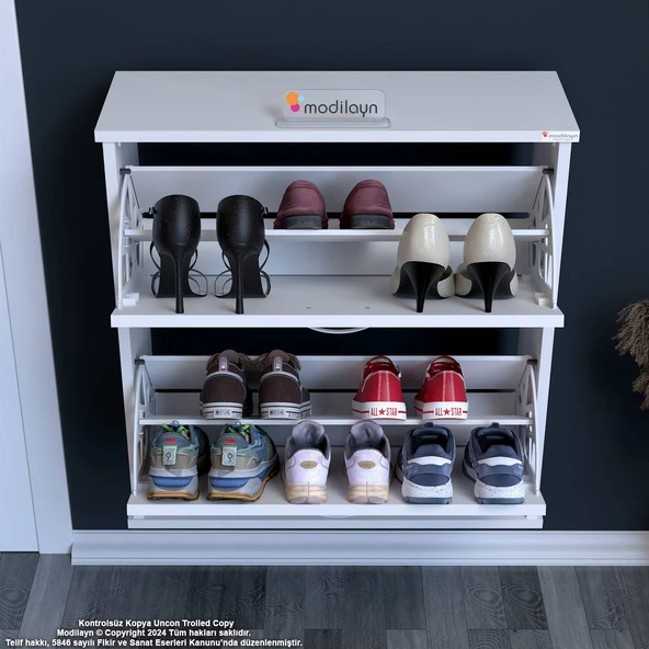Modilayn UMAY Asma Antre 72 x 78 x 25,5 cm’lik 2 Düşer Kapak 4 Göz Raf Bölmeli Ayakkabılık - 4