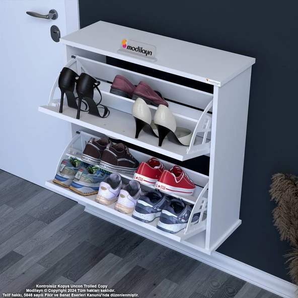 Modilayn UMAY Asma Antre 72 x 78 x 25,5 cm’lik 2 Düşer Kapak 4 Göz Raf Bölmeli Ayakkabılık - 2