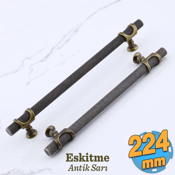 Arsin Eskitme Antik Sarı Metal Kulp 224 mm - 22.4 cm Mobilya Mutfak Dolabı Dolap Kulpları Kulbu