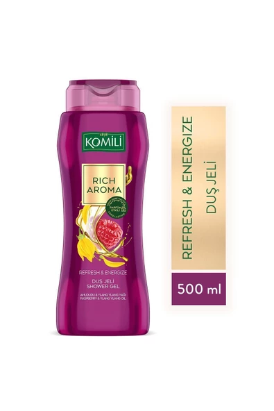 KOMİLİ Rich Aroma Refresh&Energize Duş Jeli - Ahududu&Ylang Ylang - Kalıcı Parfüm Etkili - 500 ML