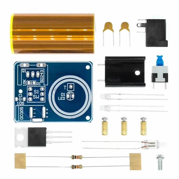 Demonte Mini Tesla Bobin Kit Modül  Kablosuz Enerji İletimi BD243 DC 9 / 12V Temassız Elektrik Transformatör Plazma Aktarım Proje Ödev Lehimleme Eğitim Seti - 5