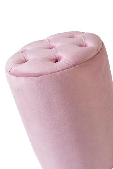 Makyaj Masası Pufu - Chester Pembe Puf - Dekoratif - Ayak Uzatma Pufu - Yuvarlak Puf - 6