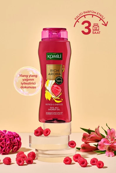 Komili Rich Aroma Duş Jeli Seti - Ahududu&Ylang Ylang - Kalıcı Parfüm Etkili - 4X500 ML - 5