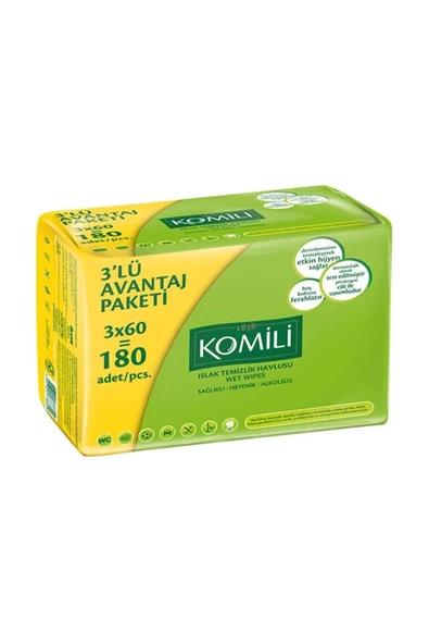 Komili Islak Havlu Mendil 3x60'lı