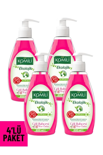 Komili Ekolojik Konsantre Sıvı Sabun Gül 200ml x 4 Adet