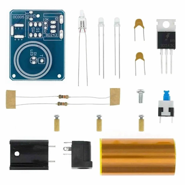 Demonte Mini Tesla Bobin Kit Modül  Kablosuz Enerji İletimi BD243 DC 9 / 12V Temassız Elektrik Transformatör Plazma Aktarım Proje Ödev Lehimleme Eğitim Seti - 3