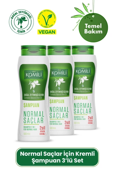 Komili Normal Saçlar İçin 2'si 1 Arada Kremli Vegan Temel Bakım Şampuanı 3'lü Set- - 3 X 500 ML