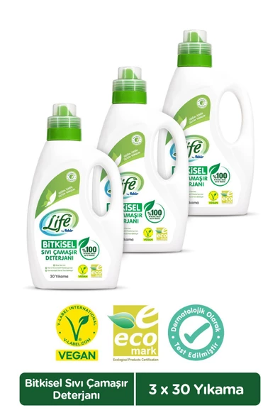 Life By Fakir Bitkisel Bazlı Vegan Çamaşır Deterjanı 1500 ml X 3 Adet