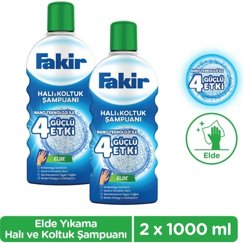 Fakir Nano Teknoloji ile Elde Yıkama Halı ve Koltuk Şampuanı 1000ml x 2 Adet