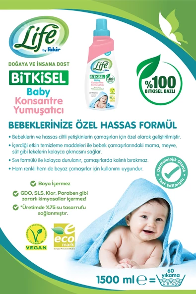 Life By Fakir %100 Bitkisel Bazlı Konsantre Bebek Çamaşır Yumuşatıcısı 1500 ml (60 YIKAMA) - 2
