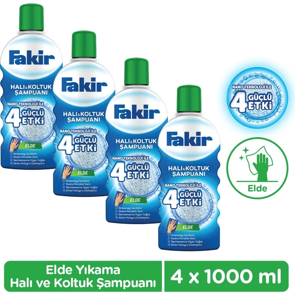 Fakir Nano Teknoloji ile Elde Yıkama Halı ve Koltuk Şampuanı 1000ml x 4 Adet