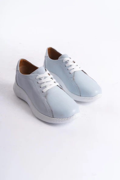 Kadın Hakiki Deri Sneaker Bağcıklı Esnek Taban Yuvarlak Burun Günlük Spor Ayakkabı - 4