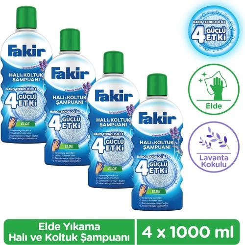 Fakir Nano Teknoloji ile Lavantalı Elde Yıkama Halı ve Koltuk Şampuanı 1000ml x 4 Adet