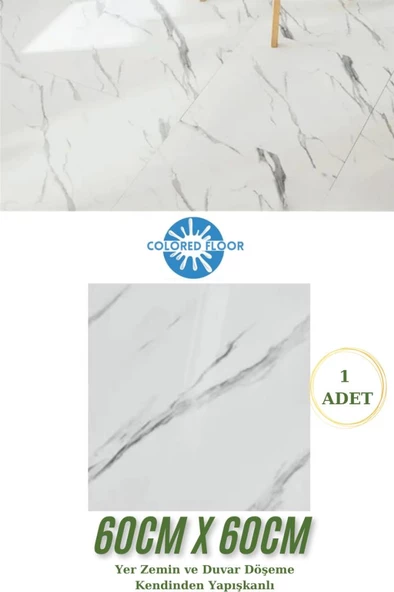 Renkli Duvarlar Yapışkanlı Yer Zemin ve Duvar Kaplama Paneli Arkası Kauçuklu 60X60cm Floor Pvc Banto WC Paneli 605 - 2