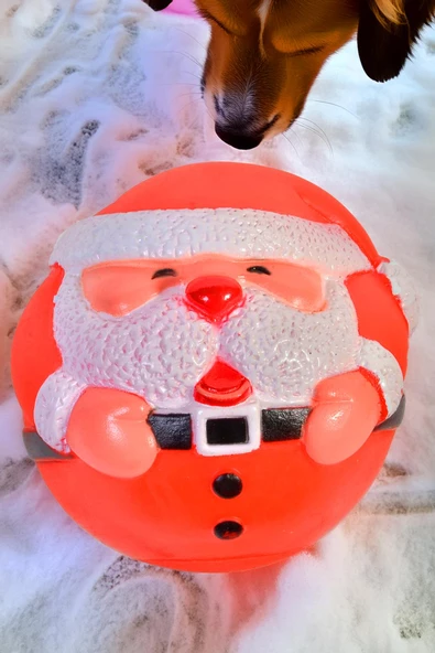 Karakteristik Sesli Noel Baba Tasarım Kauçuk Köpek Topu  -25 cm Çap - 2