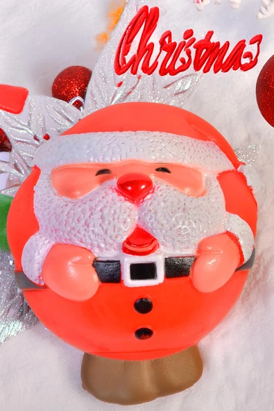 Karakteristik Sesli Noel Baba Tasarım Kauçuk Köpek Topu  -25 cm Çap - 3