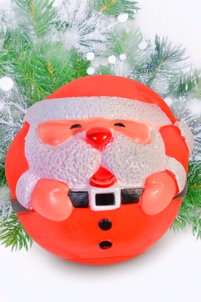 Karakteristik Sesli Noel Baba Tasarım Kauçuk Köpek Topu  -25 cm Çap - 4