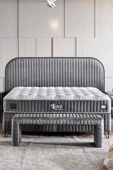 Line Visco Yatak 90x190 cm Tek Kişilik 28 cm Visco Süngerli Yaylı Lüks Yatak Orta Sert Koyu Gri - 3