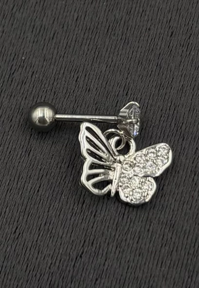 Gümüş Renk Cerrahi Çelik Kelebekli Tragus/Kıkırdak Piercing