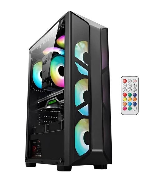 AZTECH AZT101 B 5 x RGB Fan Uzakdan Kumanda Siyah Akvaryum Gamin Kasa Temper Cam , RGB Switch