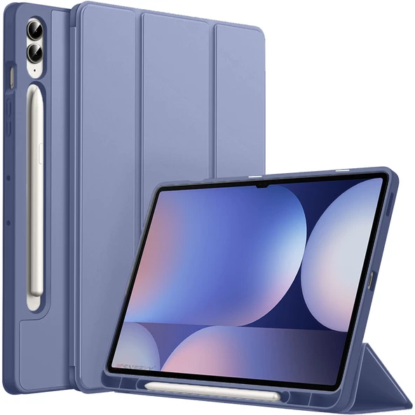 Samsung Galaxy Tab S10 Plus X820 12.4 İnç Kılıf Premium Silikon Kalem Bölmeli Smart Case  Lavanta