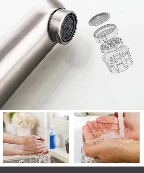 INOX LAVABO BATARYASI MAT GRİ PASLANMAZ GARANTİLİ MUSLUK PRİNÇ AÇ KAPA ERGONOMİK - 4