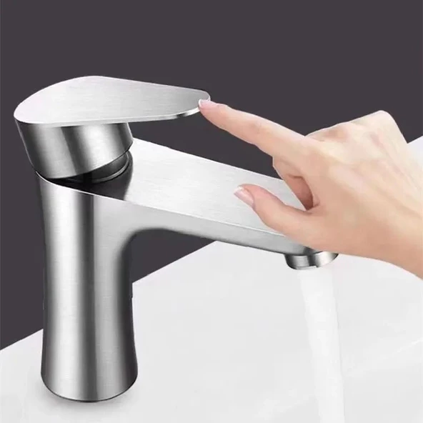 INOX LAVABO BATARYASI MAT GRİ PASLANMAZ GARANTİLİ MUSLUK PRİNÇ AÇ KAPA ERGONOMİK - 2