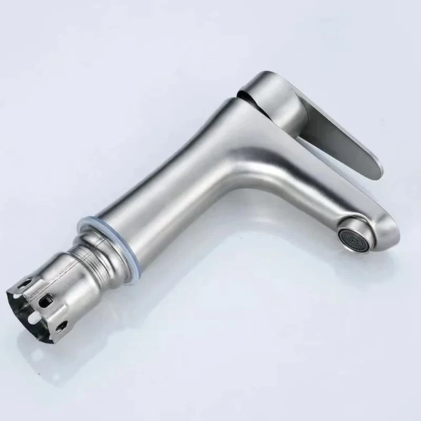 INOX LAVABO BATARYASI MAT GRİ PASLANMAZ GARANTİLİ MUSLUK PRİNÇ AÇ KAPA ERGONOMİK - 5