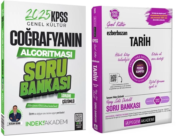 Pegem + İndeks 2025 KPSS Tarih Ezberbozan + Coğrafya Soru Bankası 2 li Set Pegem + İndeks Akademi