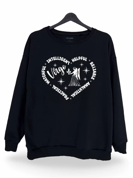 Başak Burcu Virgo Zodyak Kalpli Unisex Baskılı Oversize Sweatshirt