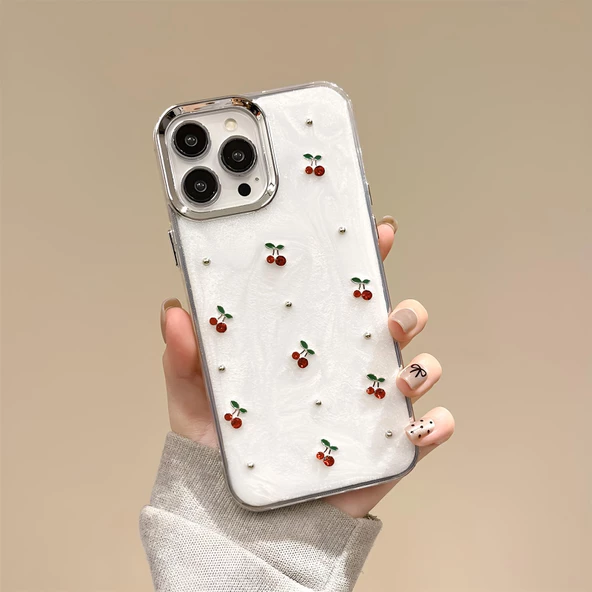 iPhone 15 Pro Max Luxe White Case Cherry