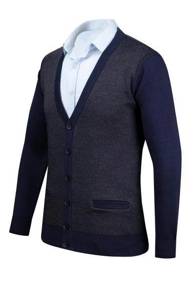 Erkek Büyük Beden V Yaka Triko Hırka Düğmeli 5014MB BGL-ST04040 - Resim 7