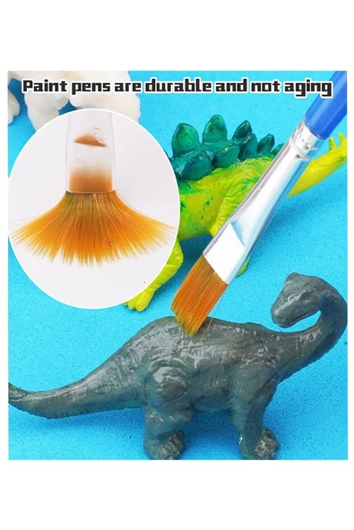 Seramik Dinazor Boyama Seti 1 Paket Dinazor Boyama Etkinliği Alçı 4 Adet Dinazor Modeli 6 Renk Boya ve Fırça - 4