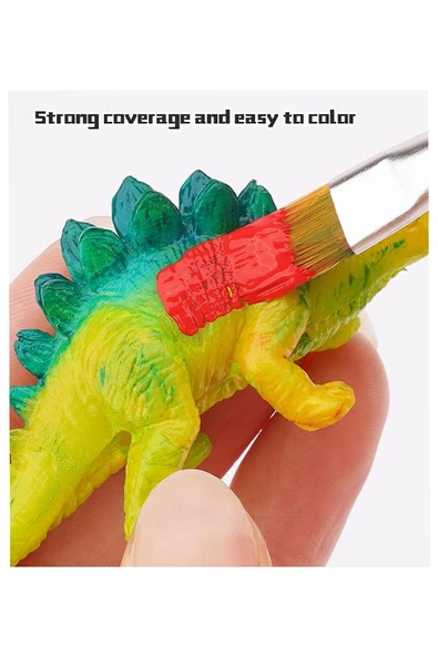 Seramik Dinazor Boyama Seti 1 Paket Dinazor Boyama Etkinliği Alçı 4 Adet Dinazor Modeli 6 Renk Boya ve Fırça - 5