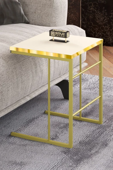 ORTA SEHPA VE ZİGON SEHPA SOLO SET GOLD KREM - Resim 3